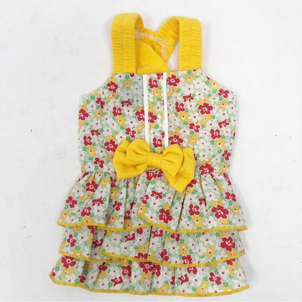 DOGGO | Floral Spring Dog Dress Yellow Accents and Bow Size X-Small NWOT